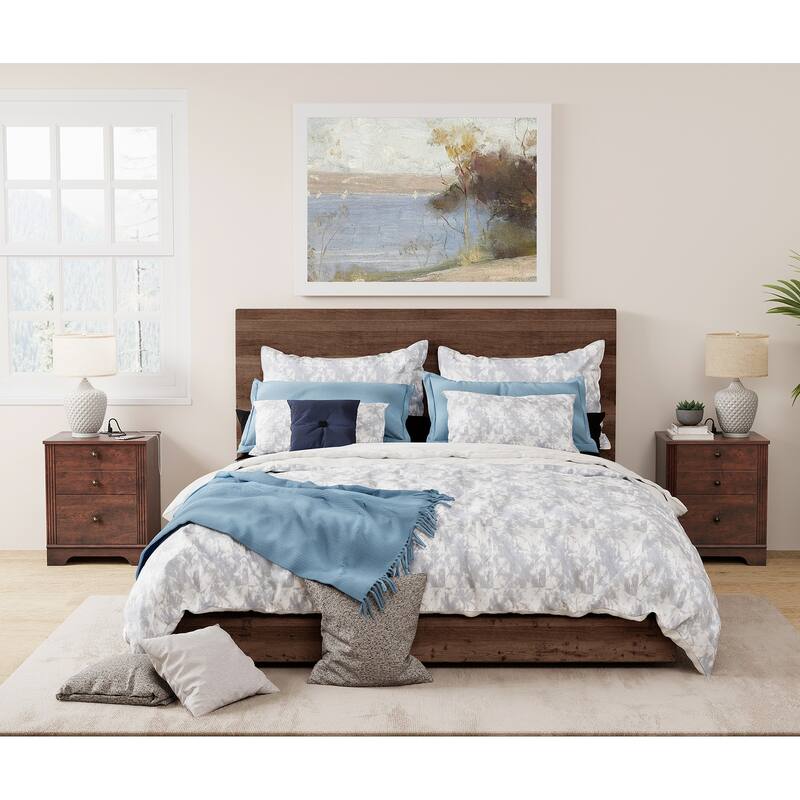 Bedroom Nightstand with Charging Station, Bedside Table with 2 Drawers - Rustic Brown-2 Pack - 2-drawer