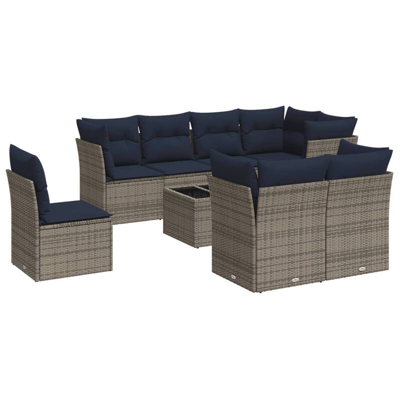 vidaXL 8/9 Piece Patio Sofa Set with Cushions Brown/Gray Poly Rattan - 21.7 x 24.4 x 27.2