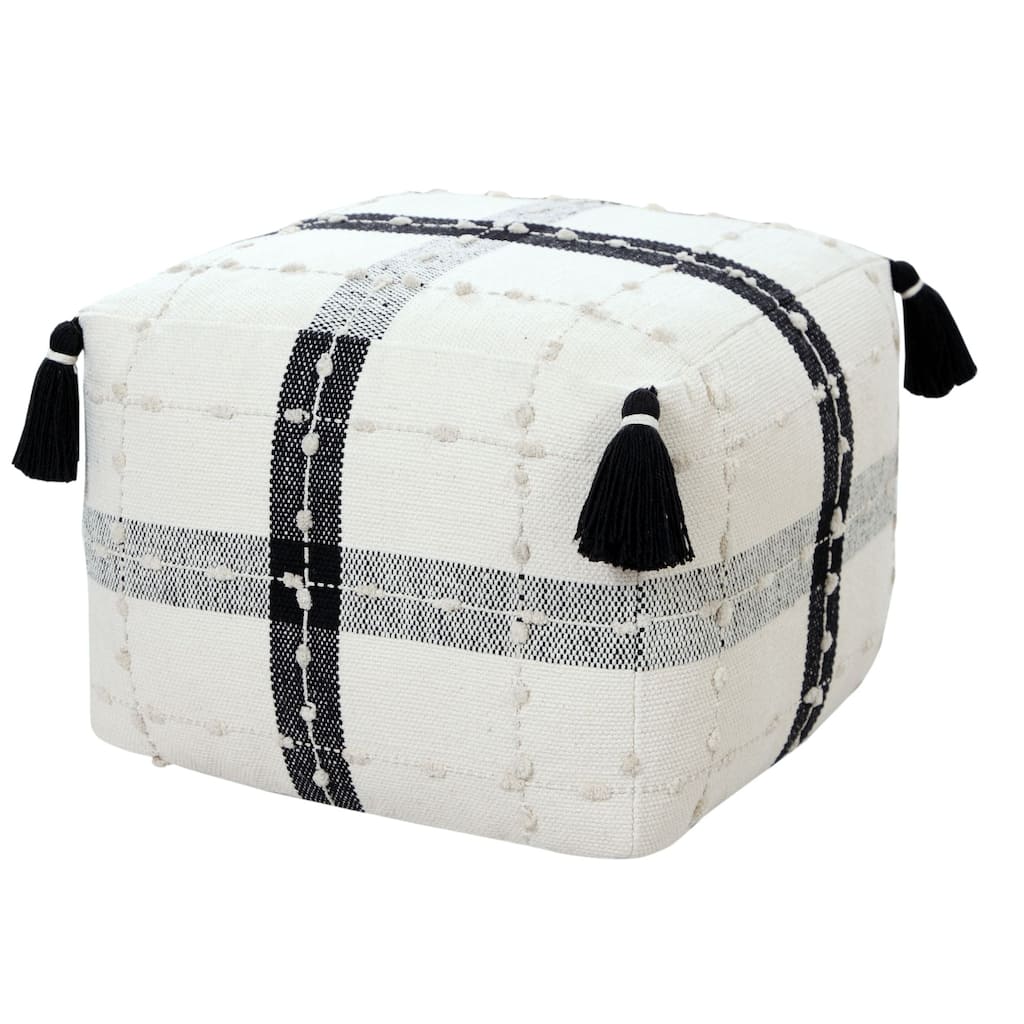 18" Black and White Plaid Handcrafted Square Pouf Ottoman
