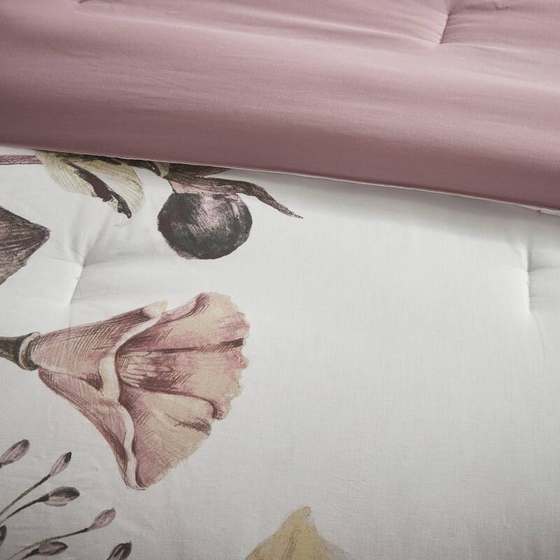 8 Piece Cotton Printed Comforter Set Blush Queen