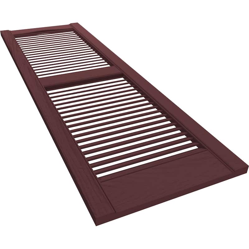 Ekena Millwork 12 In. X 51 In. Lifetime Vinyl TailorMade Cathedral Top Center Mullion Open Louvered Shutters Pair Midnight Green Ll1c12x05100mg