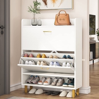 24 Pairs Shoe Cabinet Entryway Shoe Storage Cabinet Modern Storage Organizer - Brown
