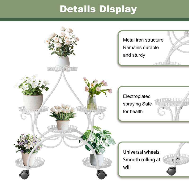 White Metal Cute Plant Stand Wheeled
