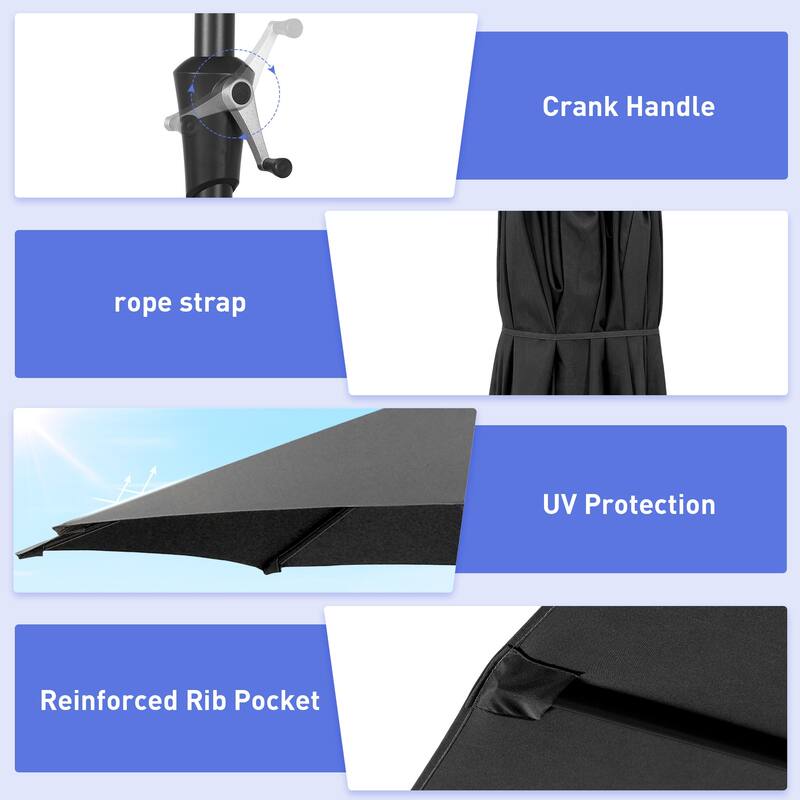 Autlaycil 15 ft Patio Umbrella with Base & 48 LED lights for Outdoor Umbrella