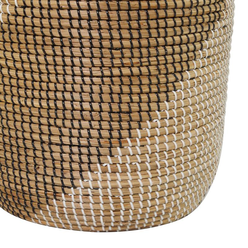 Brown Seagrass Handmade Two Toned Decorative and Functional Storage Basket with Matching Lids (Set of 2)