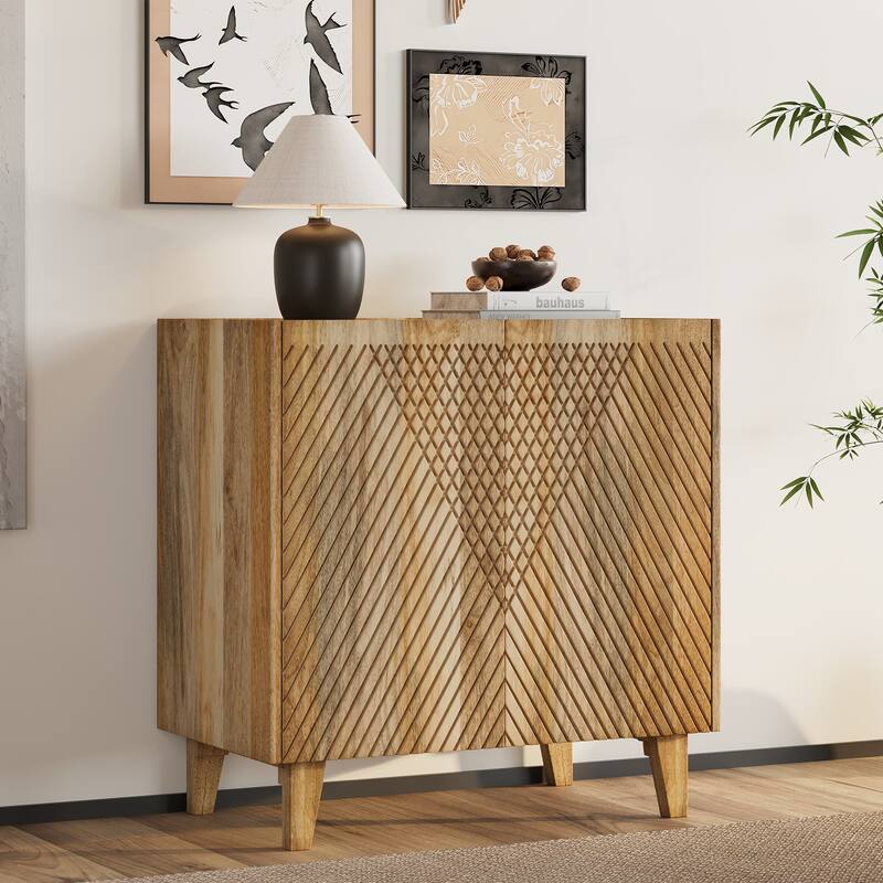 Rustic Style Solid Wood Accent Cabinet with Adjustable Shelf - Natural