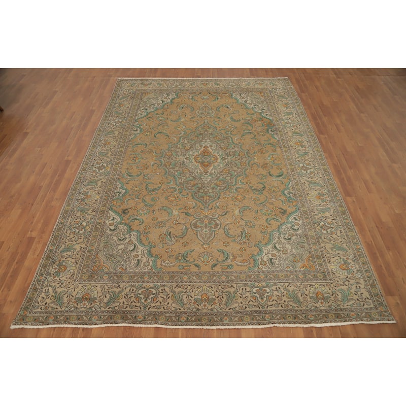Hand Knotted Oriental 100% Wool Carpet Traditional Floral Oranges & Rust Tabriz Area Rug - 11' 9'' X 8' 5''