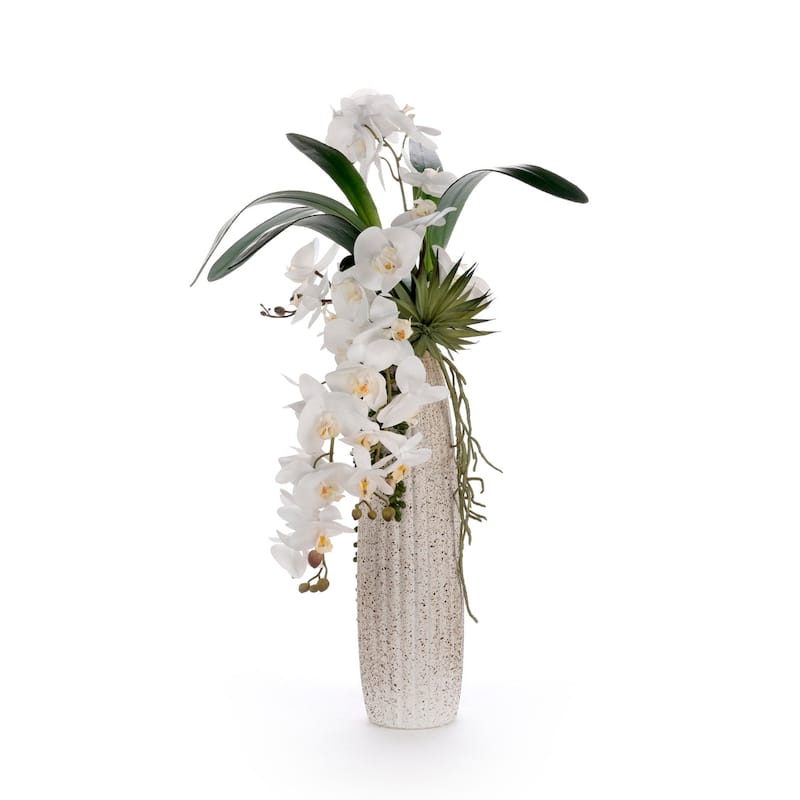 Real Touch White Orchid Flower Arrangement in Ceramic Vase