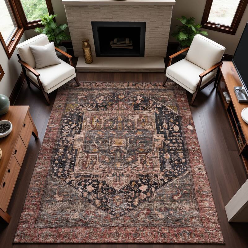 Premium Washable Super Soft Vintage Traditional Mayfield Rug - Charcoal - 3' x 5'