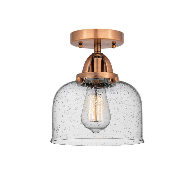 Innovations Lighting Nouveau 2 Bell - 1 Light 8" Semi-Flush Mount - Antique Copper/Seedy