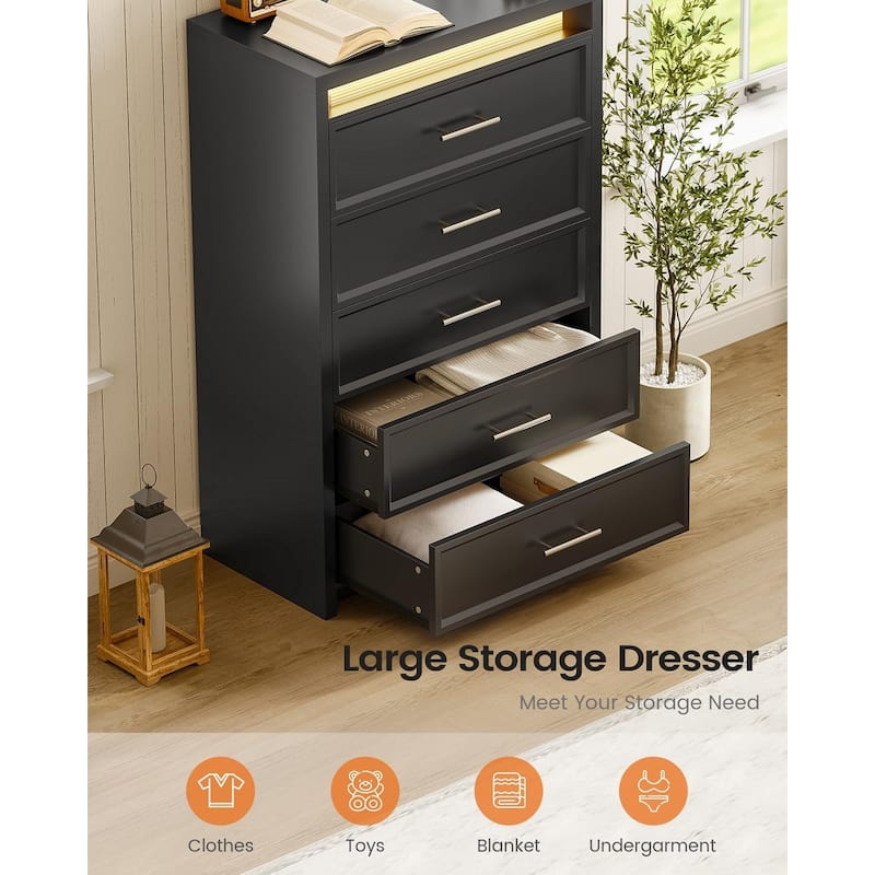 Dresser for Bedroom with Drawers Mid-Century Modern Dresser 3 Color Lights