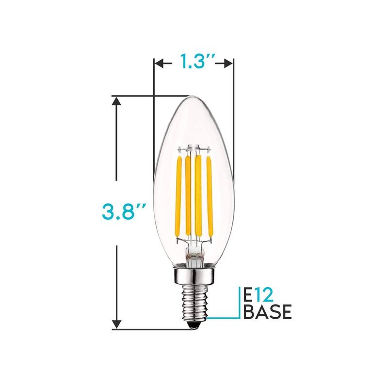 Luxrite 5W Vintage E12 LED Bulb 60W Equivalent, 550 Lumens, Dimmable Candelabra LED Bulbs, Clear Glass (12 Pack)