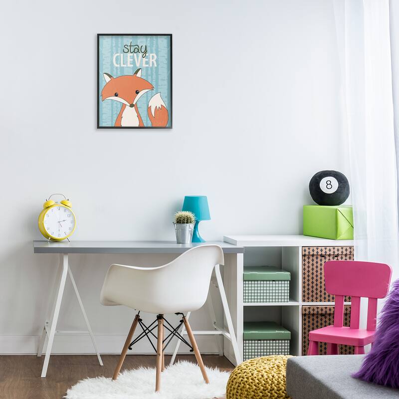 Stupell Stay Clever with Fox Framed Giclee Art Design By Kim Allen