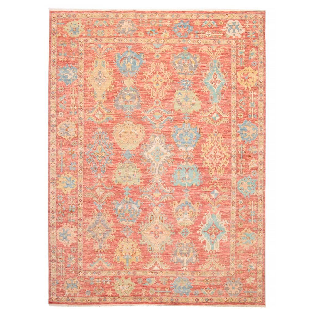 ECARPETGALLERY Hand-knotted Modern Oushak Dark Coral Wool Rug - 10' 1" x 13' 11"