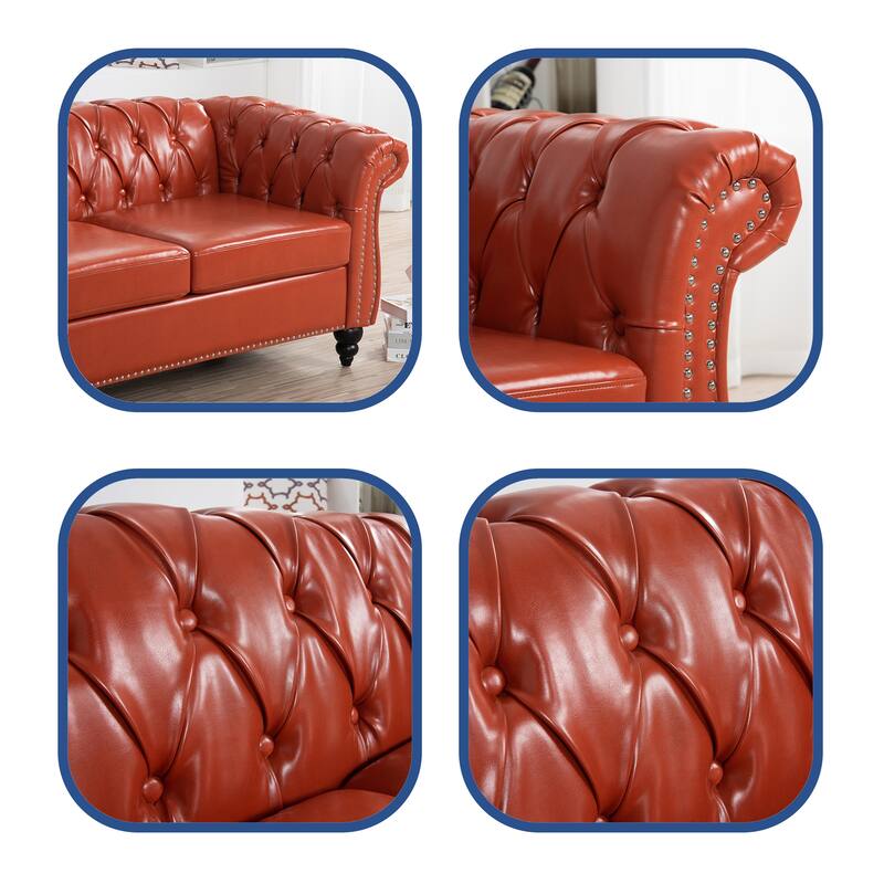 YOOKINLI Rolled Arm 3 Seater Sofa - Orange