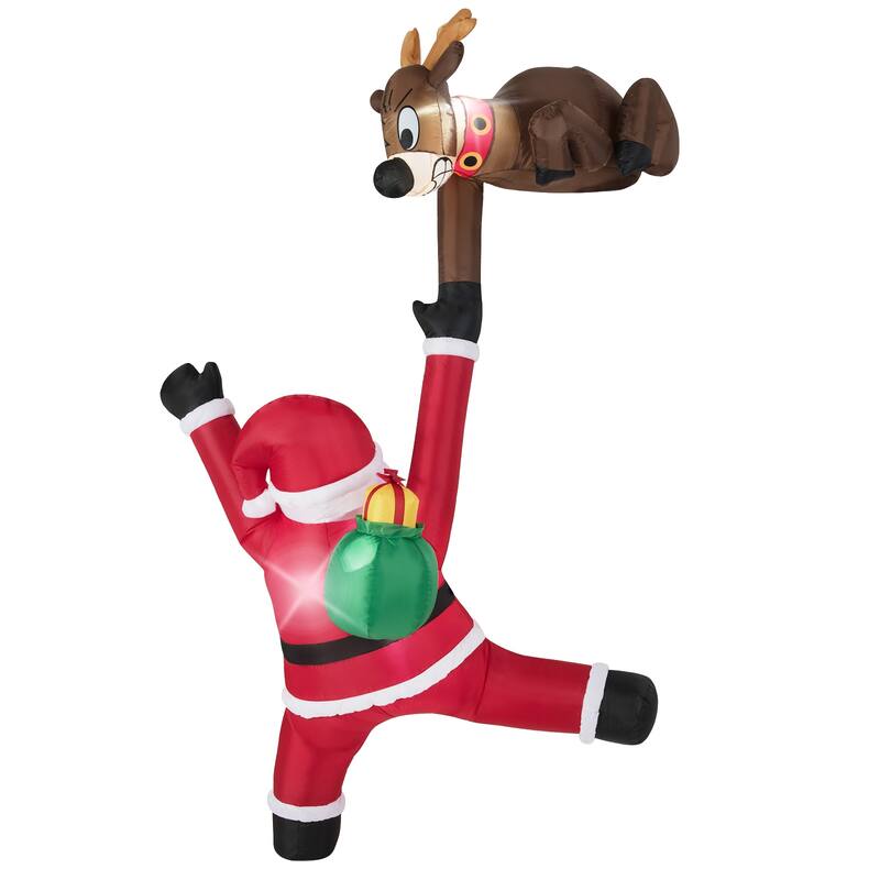 8.5 FT Christmas Inflatable Reindeer & Climbing Santa Claus - Multi