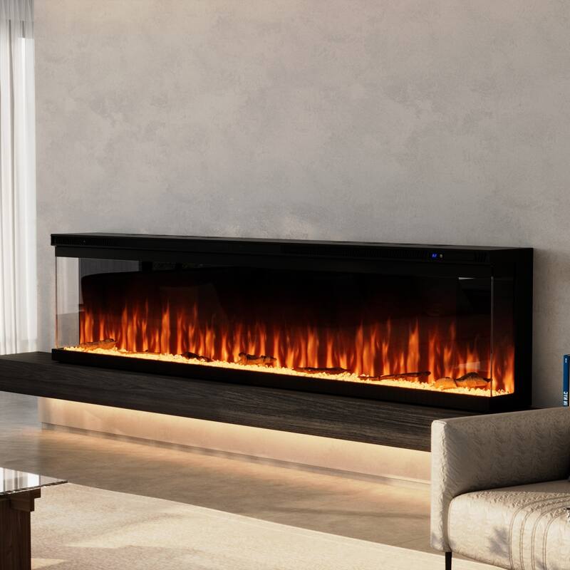 3-Sided Electric Fireplace with 12-Color Flame, Dual Heat Settings 750W/1500W, Smart App & Remote Control – 50/60/70 Inch - 72"W