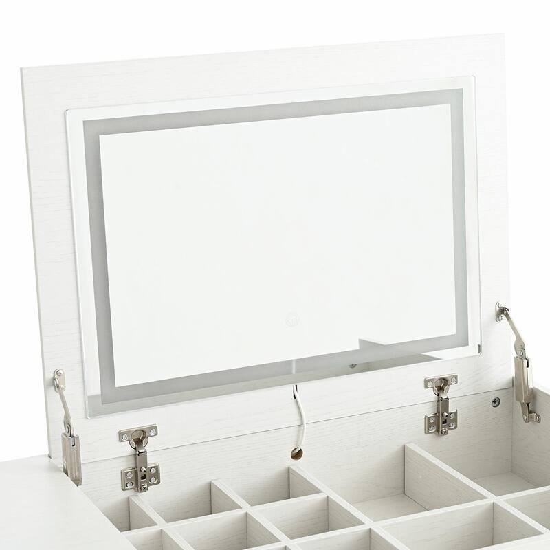 3-in-1 Vanity Desk with Lighted Flip-Top Mirror & Adjustable Cabinet