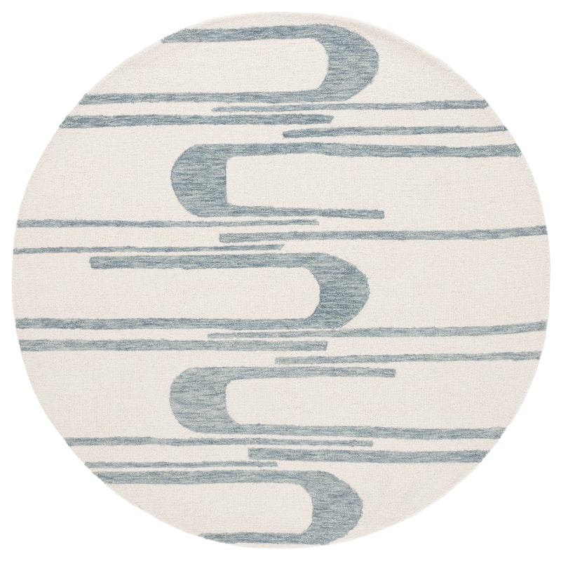 SAFAVIEH Handmade Ebony Gwynedd Mid-Century Modern Wool Rug - 6' Round - Ivory/Blue