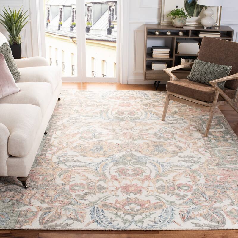 SAFAVIEH Handmade Micro-Loop Synnove Wool Rug - 5' Square - Ivory/Blue