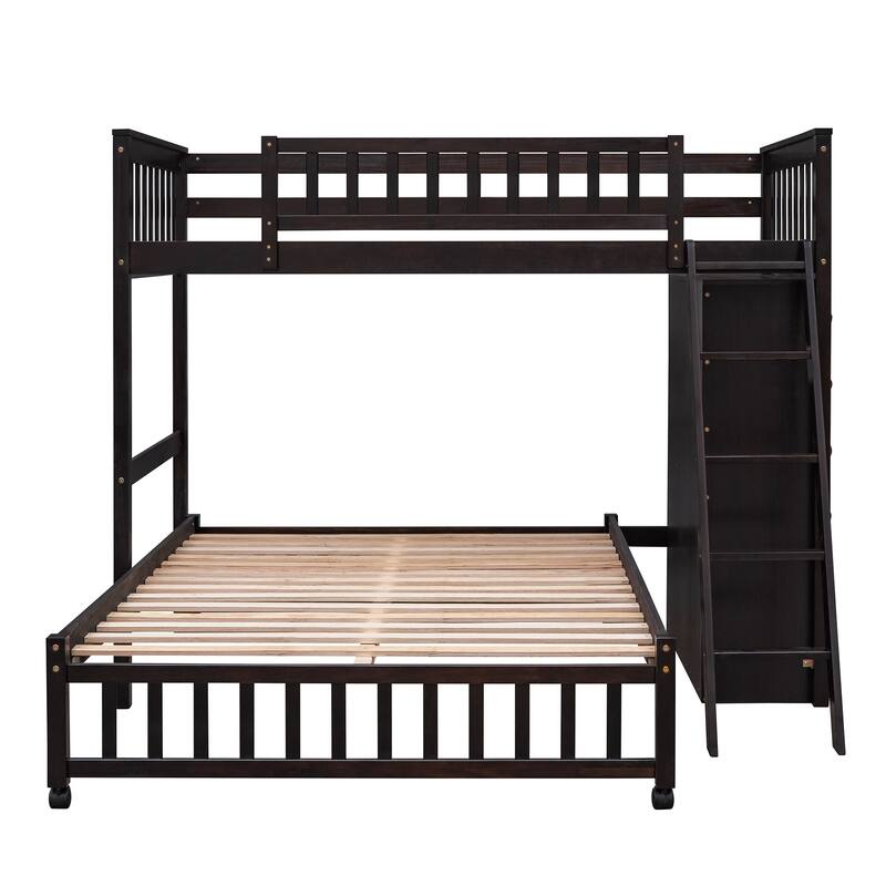 Wooden Twin Over Full Bunk Bed With Six Drawers And Flexible Shelves