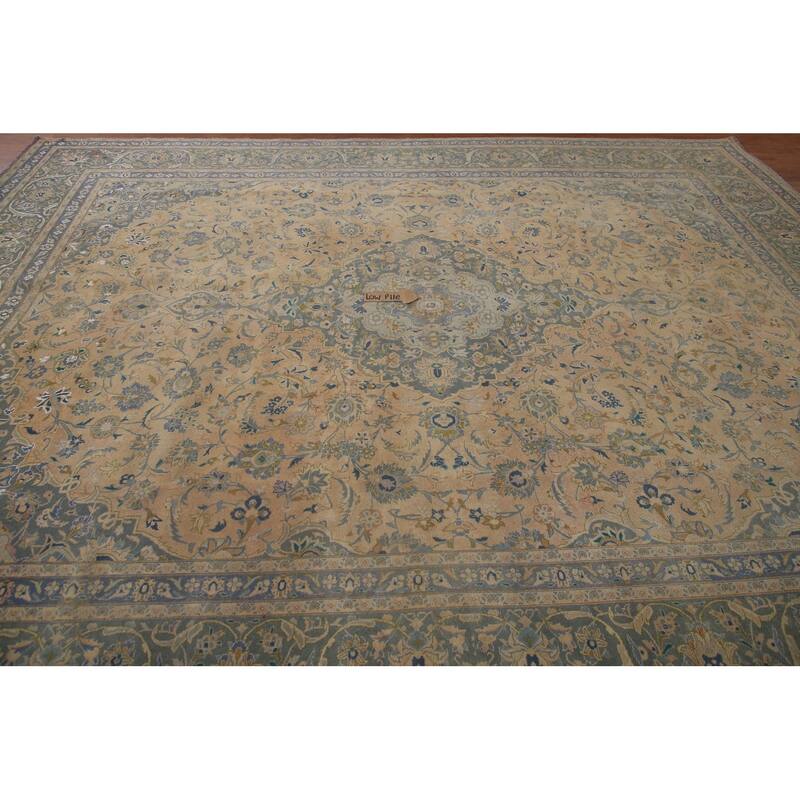 Hand Knotted Oriental 100% Wool Carpet Traditional Floral Peach Kashan Area Rug - 11' 11'' X 9' 7''