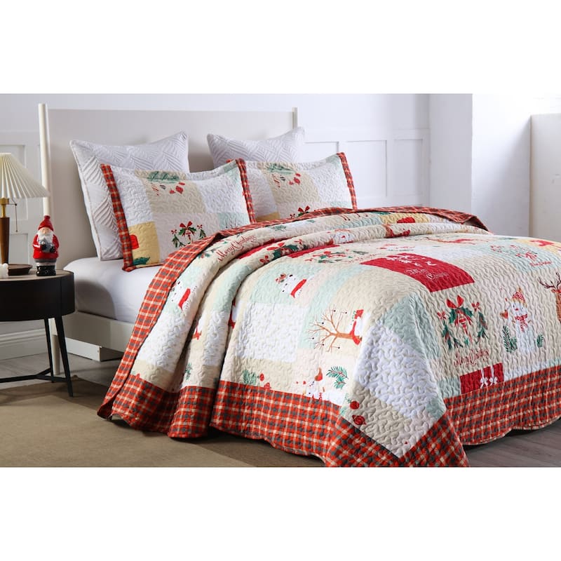 MarCielo Christmas Quilt Set King B023, 1 Quilt 2 Pillow Shams