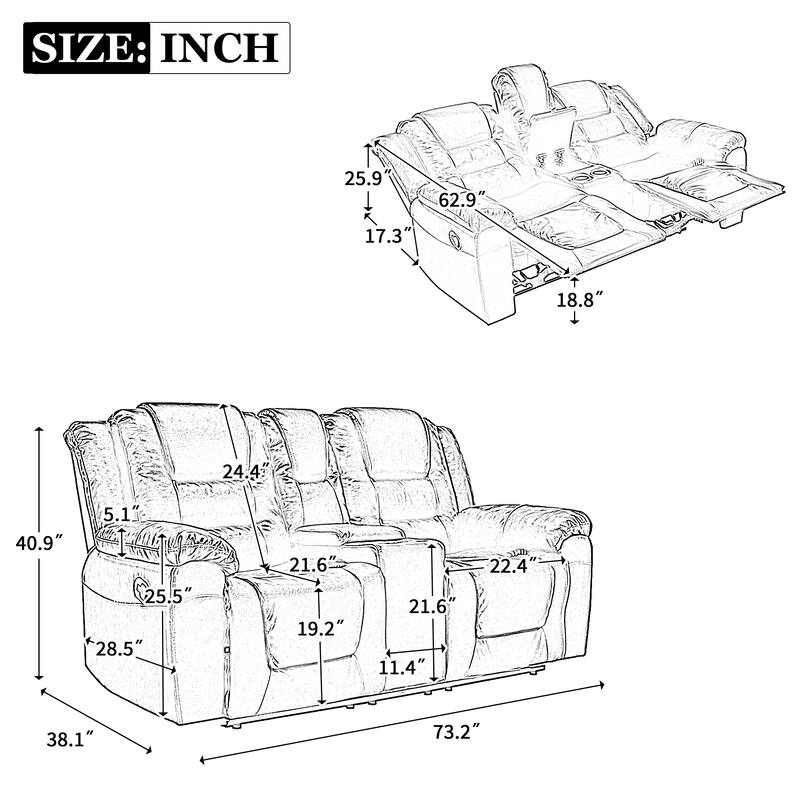 2 Seater Home Theater Recliner Manual Recliner Chair with a Storage Box and Two Cup Holders for Living Room,Bedroom