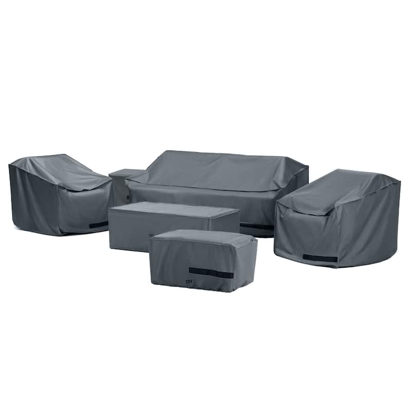 Cannes 6 Piece Polyester Outdoor Patio Loveseat Group Deluxe Furniture Covers - Grey