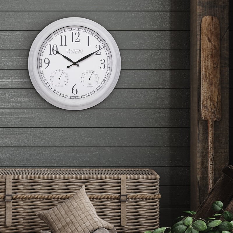 La Crosse 15 In. Outdoor Payton Quartz Wall Clock with T/H