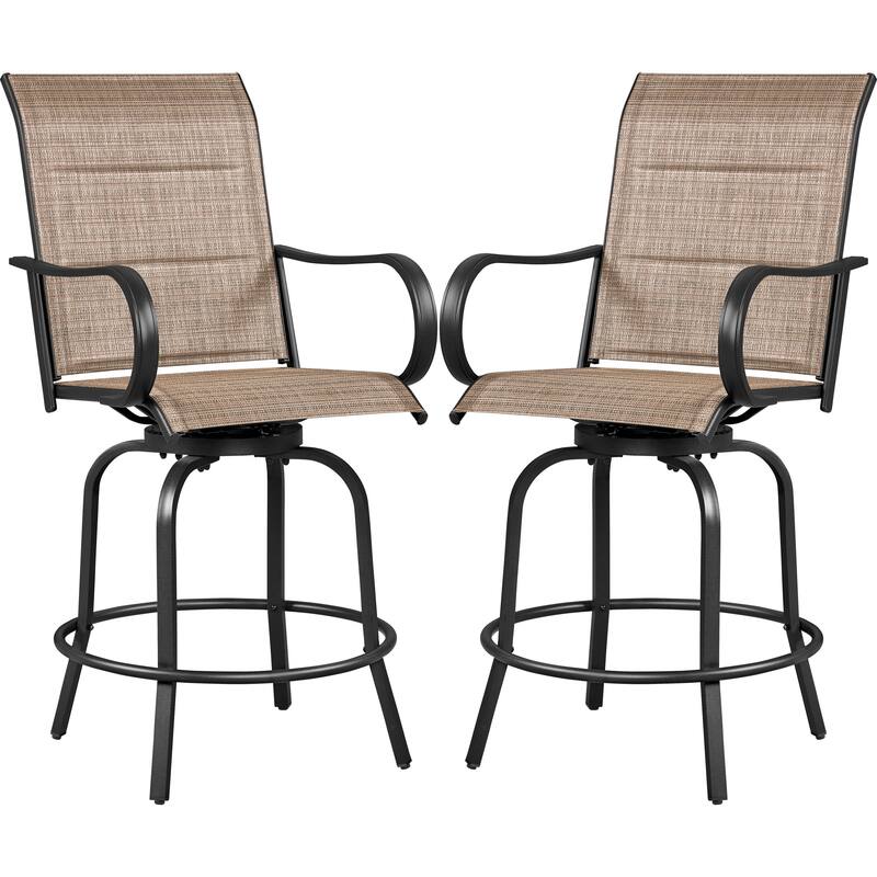 Yaheetech 2pcs Outdoor Swivel Bar Stools Patio Bistro Chairs with High Back and Armrest