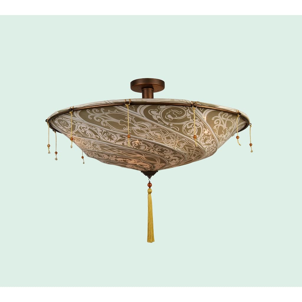 4-Light Brown Patterned Fabric Lighting Fixture
