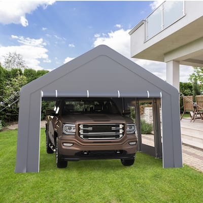 13'x20' Heavy Duty Carport, Portable Garage with 3 Roll-Up Doors & 5 Windows, Gray