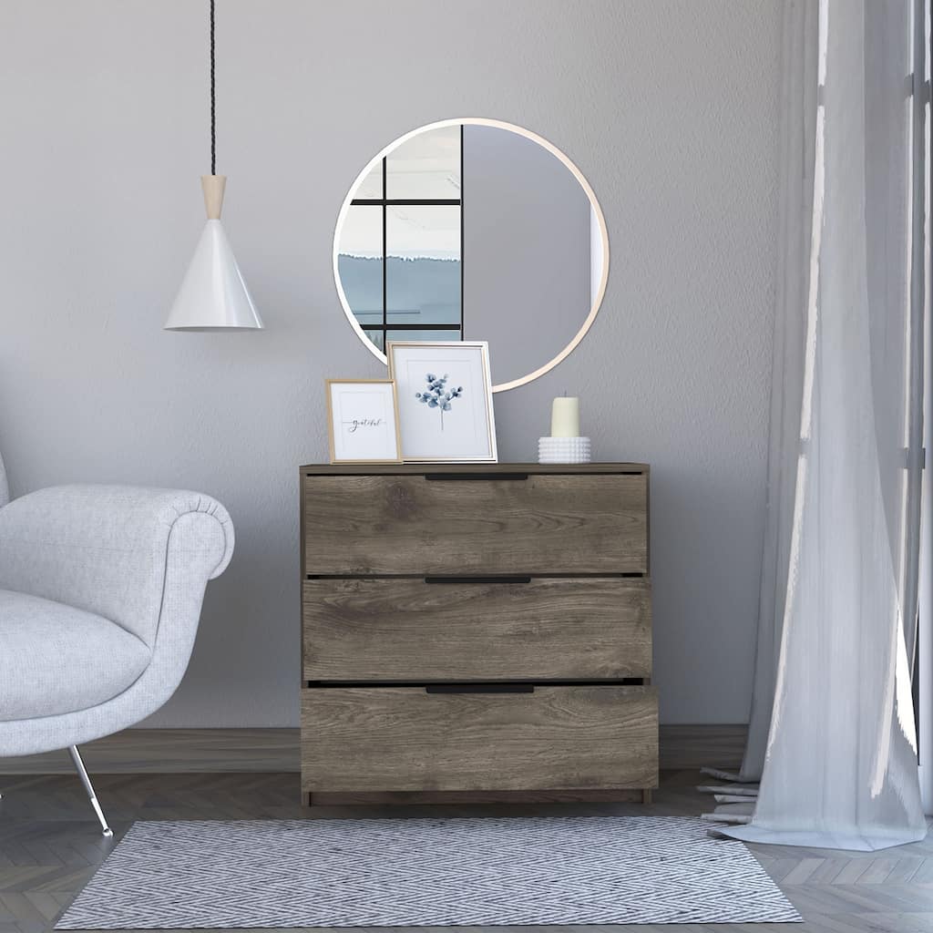 3 Drawers Dresser, Superior Top -Dark Brown