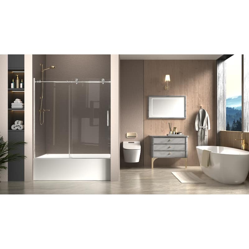 i-Homare 55 - 59 in.W x 60 in.H Tub Sliding Shower Door with Soft Closing System