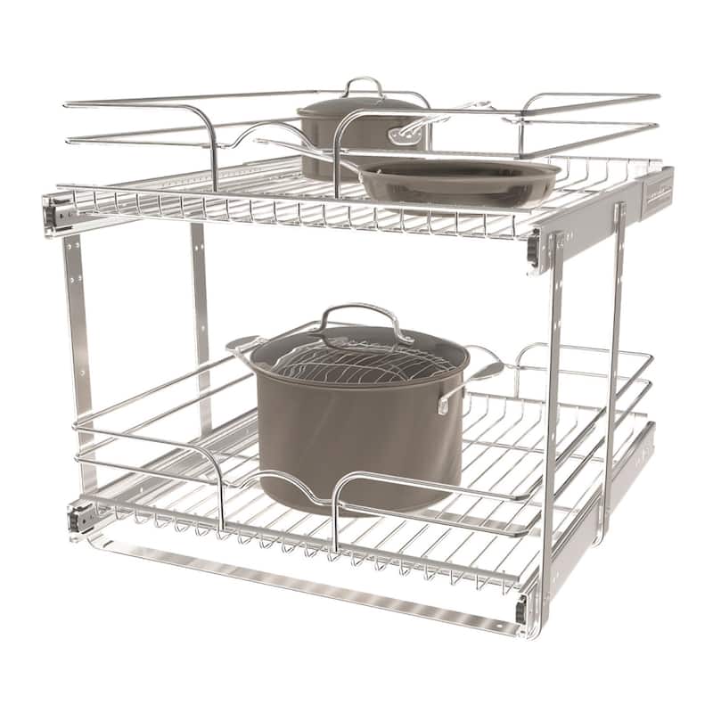 Rev-A-Shelf Pullout 2-Tier Basket Organizer for Kitchen Cabinets, 9 x 22 In, 5WB2-0922CR-1 - Silver - 20.75"W x 22"D x 19"H