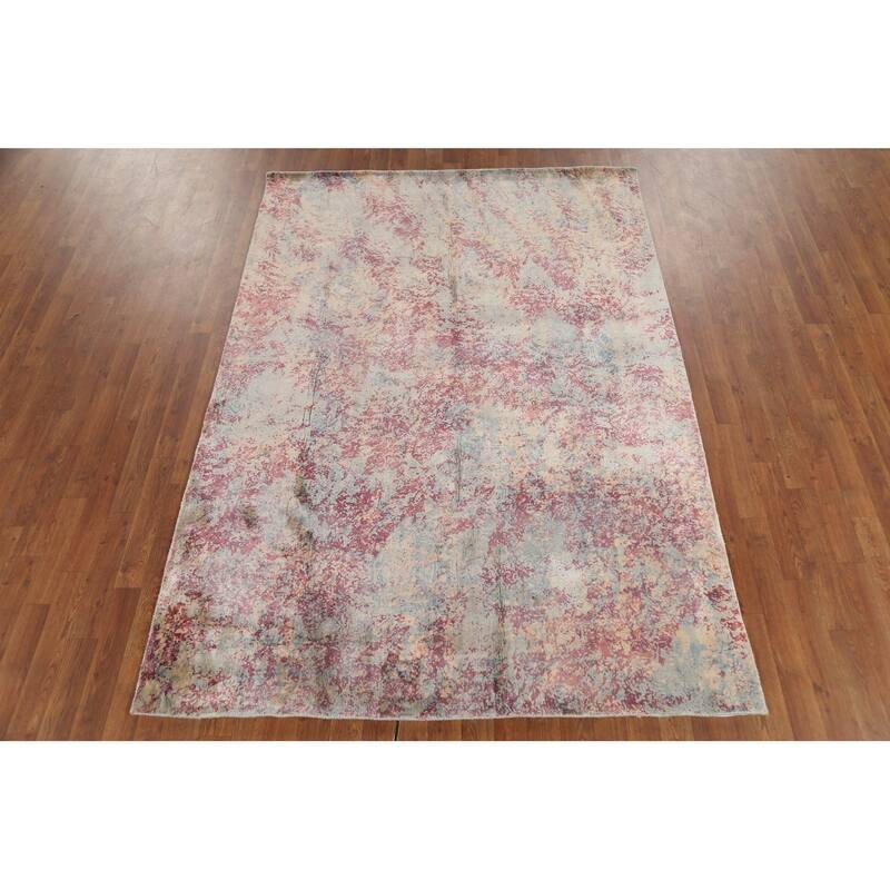 Abstract Indian Area Rug Handmade Multi-Color Wool Carpet - 5'4"x 7'6"