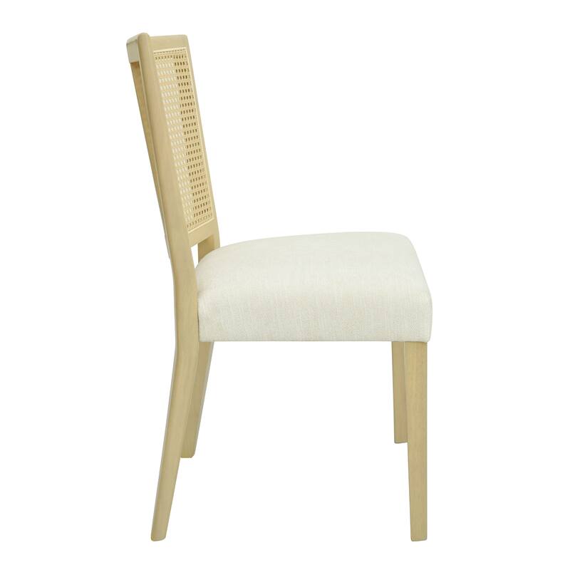 Mid-Century Armless Dining Chairs with Fabric Upholstered Seats and Rattan Trapezoidal Backs, for Dining Rooms, Set of 2