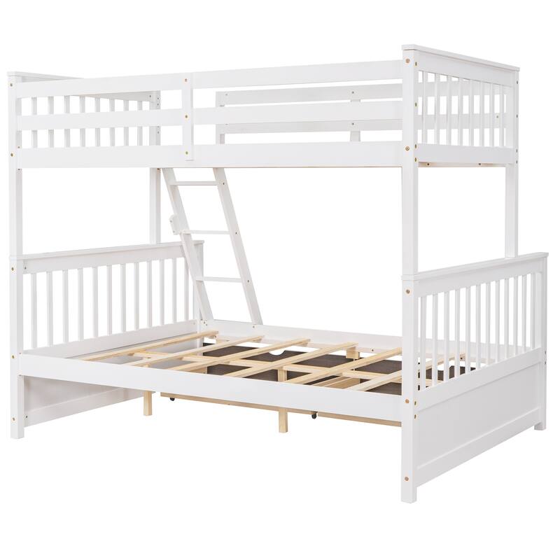 Twin-Over-Full Bunk Bed with Ladders and Storage Drawers in White