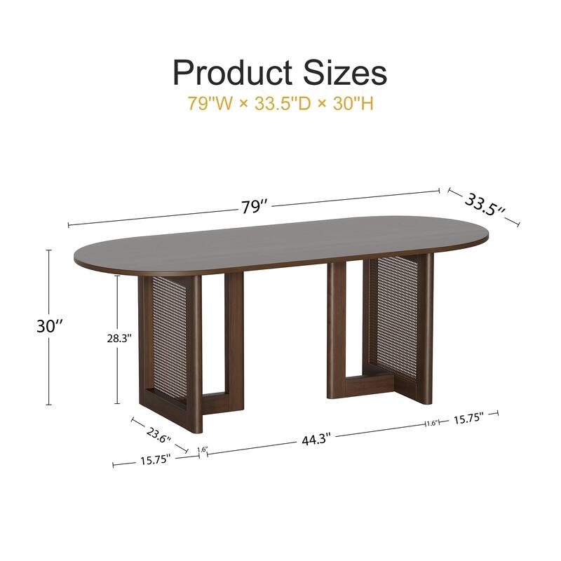 79" Dovelina Oval Dining Table with Rattan Double Pedestal for 8 People