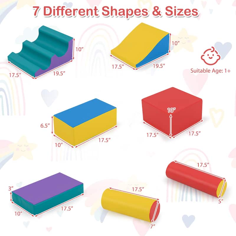Gymax 7 PCS Toddler Climbing Blocks w/Hook & Loop Fasteners & Gift for - Multi