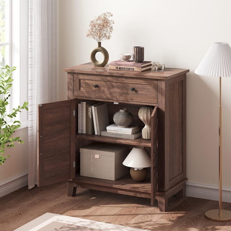 Farmhouse Storage Cabinet with Doors, Small Cabinet with 3-Tiers Adjustable Shelf for Kitchen