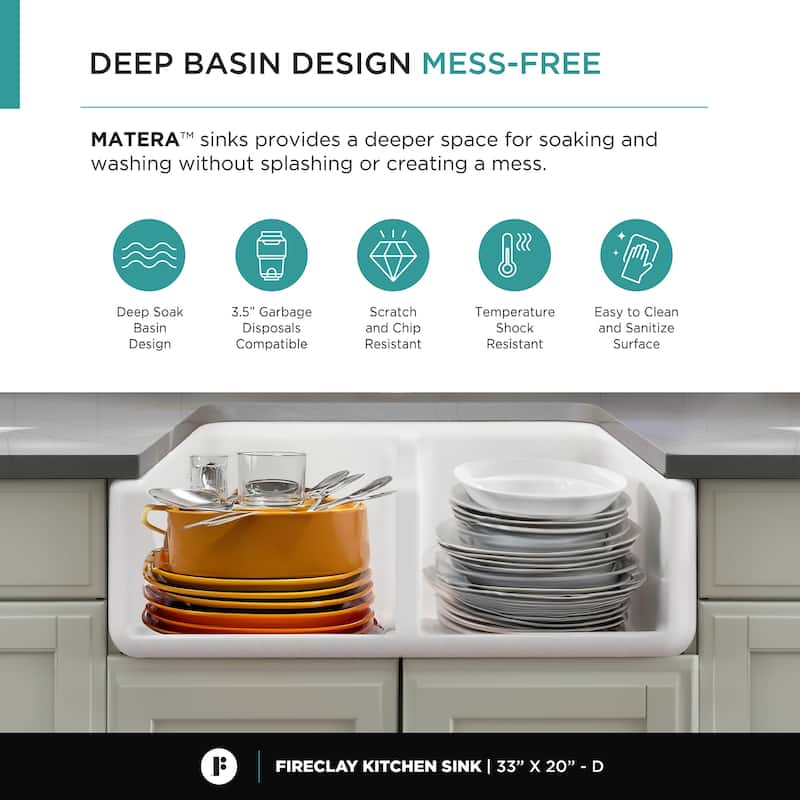 Premium White Fireclay Curved Apron Front Kitchen Sink for Home, Farmhouse (Grid & Strainer Included)