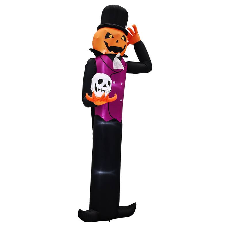 12 Feet Halloween Inflatable Pumpkin Man with Skull LED Lights for Outdoor or Indoor Decoration