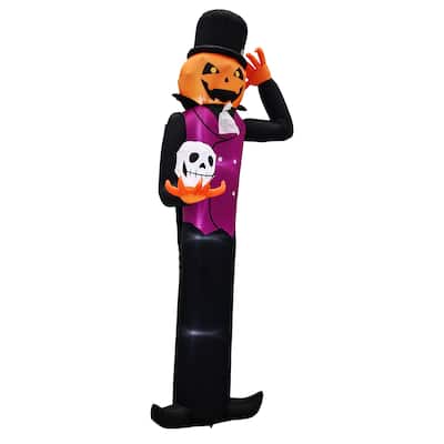 12 Feet Halloween Inflatable Pumpkin Man with Skull LED Lights for Outdoor or Indoor Decoration