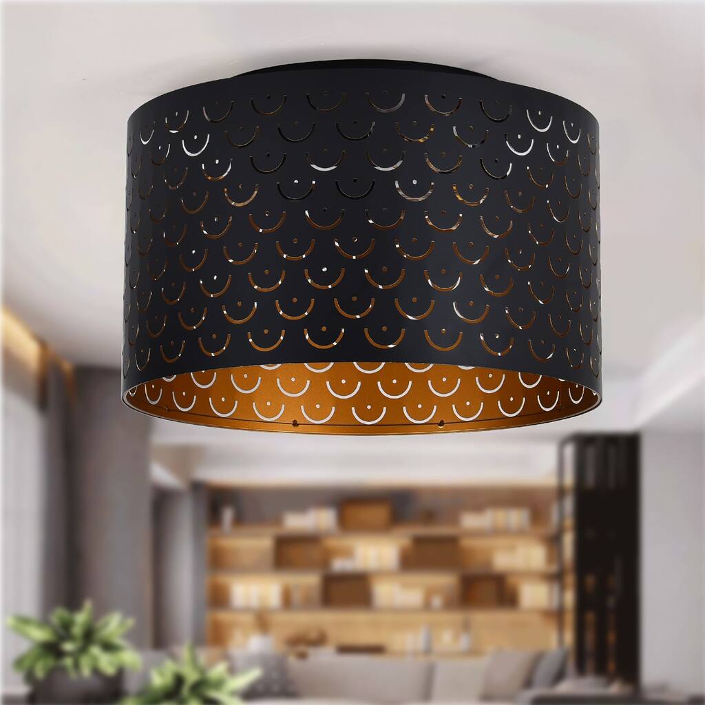 Modern Metal Circle 3-Light Dimmable Flush Mount Ceiling Light for Living Room & Bedroom - Matte Black