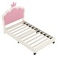 preview thumbnail 22 of 34, Cute Girl Princess Bed with Crown Headboard, PU Upholstered Platform Bed, Wood Panel Bed Low Profile Bed