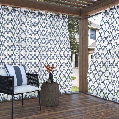 Sun Zero Ria Trellis Print Indoor/Outdoor UV Protectant Grommet Curtain Panel, Single Panel