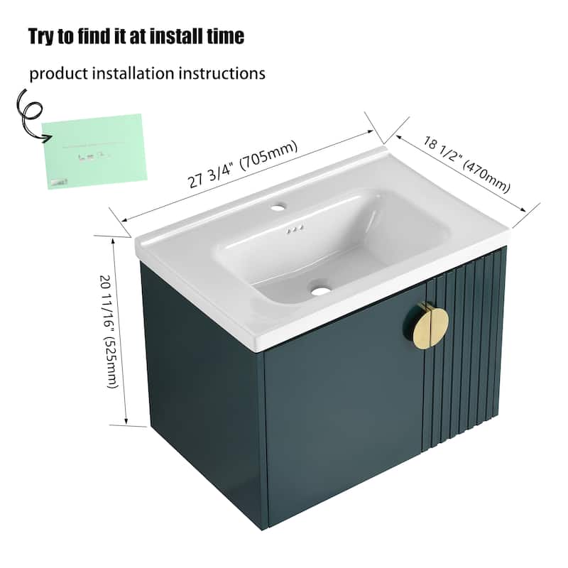 28" Floating Bathroom Vanity with Sink,Wall Mounted Bathroom Vanity with Soft Close Door