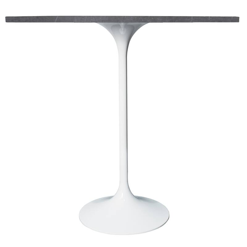 LeisureMod Verve 48" Round Bar Dining Table with Stone TableTop and White Steel Base for Kitchen & Dining Room